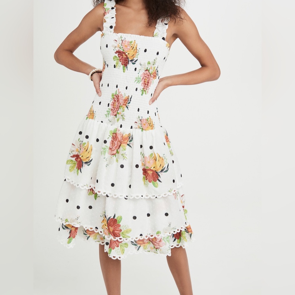 Farm Rio White Nanaju Midi Dress, Size S